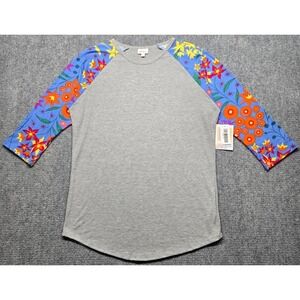 LuLaRoe Randy T-Shirt Womens XL Blue Gray Floral Print 3/4 Sleeve Stretch New